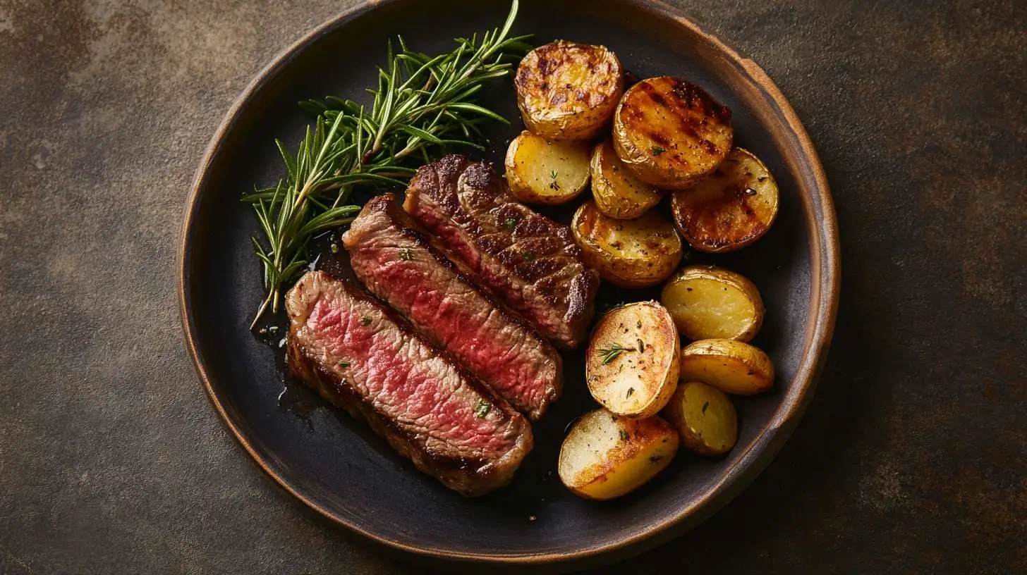 Beef Chuck Steak Recipes - Perfectly cooked steak with roasted potatoes and fresh herbs.