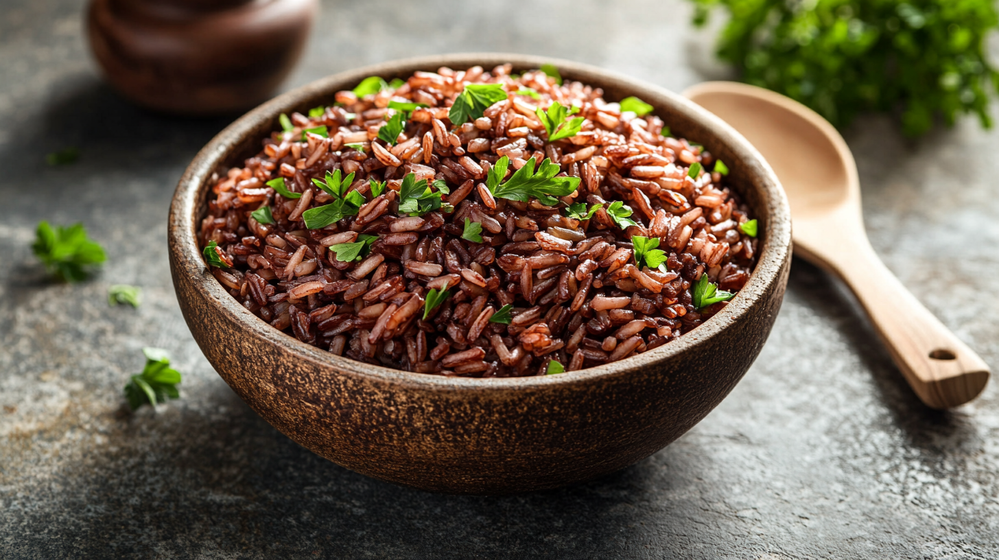 Red Rice Recipe - Healthy and Delicious Dish with Garnished Parsley.
