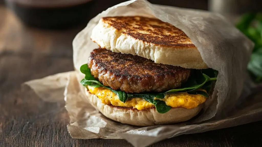 Quick and easy breakfast sandwich wrapped for on-the-go mornings.