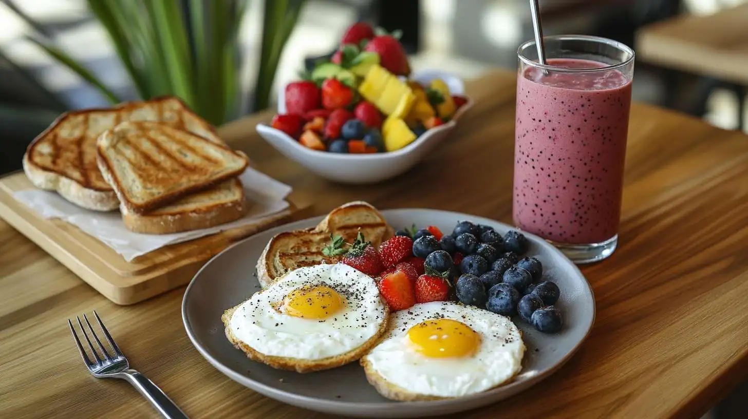 Breakfast for football players with high-protein options.