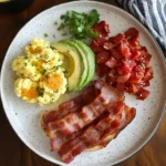 Beef Bacon Breakfast – Crispy beef bacon, eggs, and toas