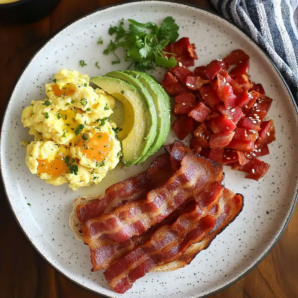 Beef Bacon Breakfast – Crispy beef bacon, eggs, and toas